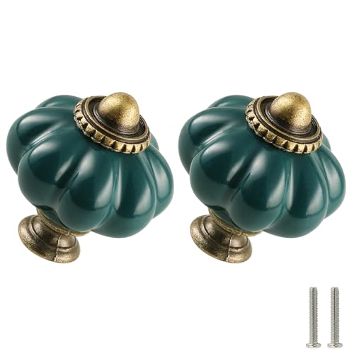 Teal Pumpkin Knobs 2 Pack Ceramic Cabinet Knobs Vintage Drawer Pulls - Antique Dresser Pulls with Screws for Closet Drawer Cupboard Cabinet and DIY Home Project - color: Teal