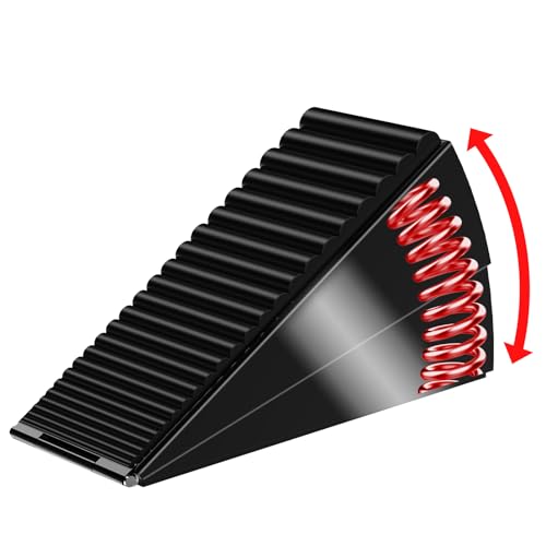 ZDZQJIA Heavy Duty Door Stoppers for Bottom of Door - Adjustable Spring Large Door Stop Wedge, Anti-Slip Rubber Grip,3" High Metal Doorstop Suits Carpet,Tile,Commercial,Home-Black1Pc+1 Wall Protector - color: Black1Pc