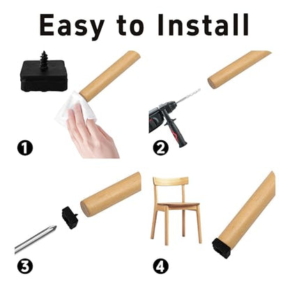 16PCS 22x22mm Black Square Furniture Pads, Non-Slip Heavy Duty Screw-on Furniture Feet, Noise-Canceling Rubber Sliders for Table Desk Chair Sofa Legs