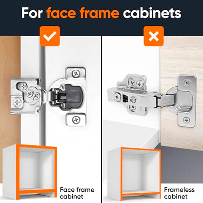 Decobasics 4 Pack Soft Close Cabinet Hinges – 1/2" Overlay for Kitchen Cabinet Doors, Slow Self-Closing Concealed Hidden Hinges for Face Frame –Stainless Steel, 3-Way Adjustable & Quiet Close Damper - size: 1/2 Inch