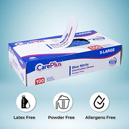 CARE PLUS Nitrile Gloves for Medical Use - Powder & Latex-Free - Black/Blue - S, M, L, XL - 100, 200, 1000 - color: Blue, size: Small