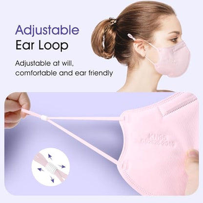 KN95 Adjustable Masks 25 Pack, Individually Wrapped Disposable Masks with Adjustable Ear Loops - color: Pink