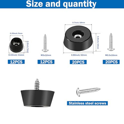64Pcs Rubber Feet for Cutting Board with Stainless Washer Screws Assortment Kit,2 Sizes (0.433inch, 0.813inch),Non Slip Rubber Bumper Feet for Furniture, Cabinets, Electronics - size: 64pcs - 2 Size