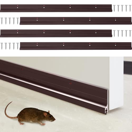 Gisafai 4 Pcs 36'' Metal Door Draft Stopper, Aluminum Door Sweep Mouse Stopper Mice Seal Strip, Noise Blocker Sweep for Keep Rodents Pests Out, Enhanced Weather Sealing, Easy to Install (Brown) - color: Brown