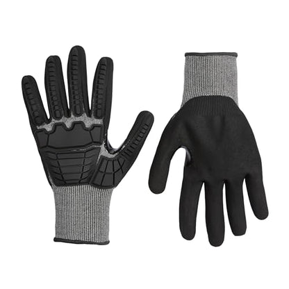 Amazon Basics Impact Protection Work Gloves - Cut Level A2, ANSI Level 4 Abrasion, Touchscreen Compatible, 15G Sandy Nitrile Palm, XX-Large, Black with Black Edge - size: XX-Large