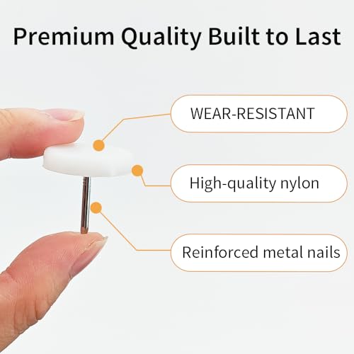 24pcs Nail on Furniture Glides 1 Inch (26.5mm) Diameter Nylon White Chair Leg Floor Protectors Furniture Sliders Pads Table Foot Gliders for Hardwood Carpet and Tile Floors
