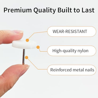 24pcs Nail on Furniture Glides 1 Inch (26.5mm) Diameter Nylon White Chair Leg Floor Protectors Furniture Sliders Pads Table Foot Gliders for Hardwood Carpet and Tile Floors