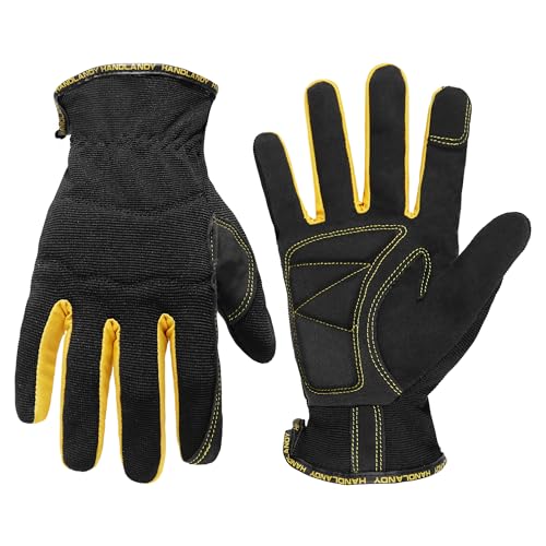 HANDLANDY Work Gloves Mens & Women, Utility Safety Mechanic Working Gloves Touch Screen, Flexible Breathable Yard Work Gloves (X-Large, Black-Yellwo) - color: Black Yellow (1 Pair), size: X-Large