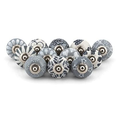 Craft Trade Handcrafted Ceramic Cabinet & Drawer Knobs – Kitchen Cabinet Hardware, Decorative Cupboard Handles & Dresser Knobs – Furniture Pulls (Grey, Set of 12) - color: Gray, style: 12