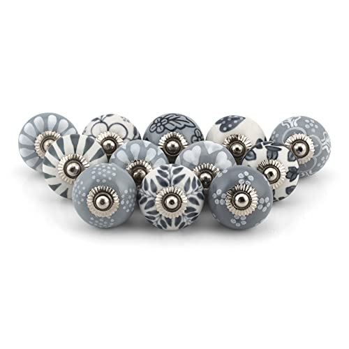 Craft Trade Handcrafted Ceramic Cabinet & Drawer Knobs – Kitchen Cabinet Hardware, Decorative Cupboard Handles & Dresser Knobs – Furniture Pulls (Grey, Set of 12) - color: Gray, style: 12