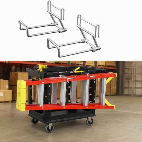 Beeveer 4 Pcs Commercial Ladder Hook Attachment for Utility Carts Stainless Steel Ladder Hanging Hooks for Storage, Utility Cart Accessories