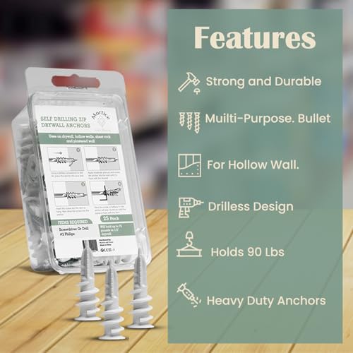 Reinforced Nylon 66 Drywall Repair Anchors - 90lb, Small Wall Hanging Kit for Apartment Quick Fixes & Towel Rack with Carbon Steel Screws, 10 Dry Wall Anchors and 10 Phillips Flat Head Wood Screws - style: 10 Pack