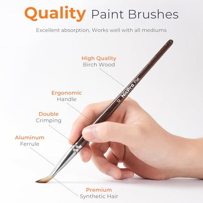 Nicpro 12PCS Artist Paint Brush Set, Craft Paint Brushes for Acrylic Painting, Oil, Watercolor, Gouache, Tempera, Face, Body, Fabric, Model, Art Supplies Paintbrushes for Artists Beginners (Wood) - color: Brown Wood