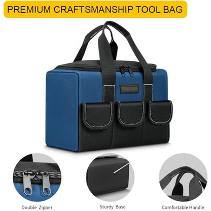 Heavy-Duty Tool Bag with Wide Mouth - Durable Polyester Material, Multiple Compartments and Pockets, No Assembly Required, for Tool Storage, Carrying and Organization