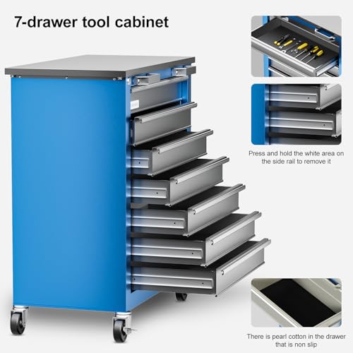 LARBANKE Tool Chest,7-Drawer Rolling Toolbox Chest,Rolling Tool Chest on Wheels with Keyed Locking System,and 4 Foot Pad,Tool Chet can be Combined Cabinet Set with 5-Drawer Tool Chest,for Garage - style: 7 Drawer Rolling Tool Chest