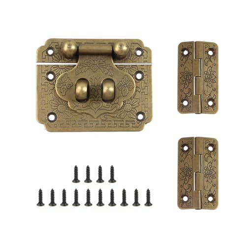 Geesatis Retro Jewelry Box Hinges and Latches Hardware Kit,Antique Cabinet Furniture Hinges Hasp Clasp,Bronze,1 Sets - style: A