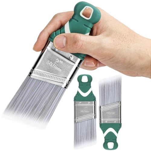 3 Pack 2 Inch Angled Paint Brush Set, Synthetic Bristles, Easy Grip Rubber Short Handle, Smooth Finishes Paint Brushes for Painting Walls, Cabinets, Sash, Edge, Corner, Cut in, Trim, Touch up