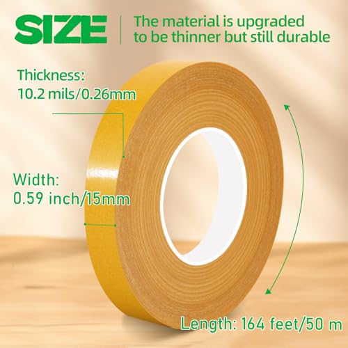 CHENYA 0.59" X 164 Ft,Double Sided Tape Heavy Duty,High Tack Strong Wall Adhesive with Fiberglass Mesh,Super Sticky Resistente Clear Two Sided Tape for Crafts,Carpet,Picture - size: 0.59" x 164FT