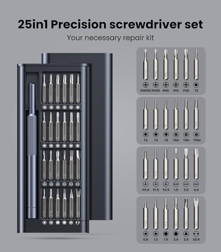 AXTH 25-in-1 Small Precision Screwdriver Set, Professional Magnetic Mini Repair Tool Kit for Phone, Computer, Watch, Laptop, Macbook, Ring Doorbell, Eyeglass, Electronic, [Bearing Steel] Screw Driver - style: 25in1