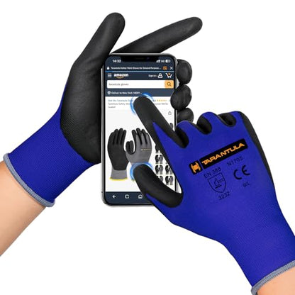 Tarantula Safety Work Gloves with Micro Foam Nitrile Coated, Seamless Knit Nylon Safety Gloves for Men and Women with Touch Scree,Home Improvement,Ideal for Light Duty Work,3 Pairs Large - size: Large(pack of 3)