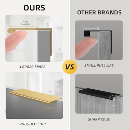 Goldenwarm 5 Pack Gold Finger Edge Pulls Drawer Finger Pulls Champagne Gold Kitchen Hardware Handles Bedroom Dresser Drawers,2-1/2 in Hole Center - color: Matte Gold, size: 2-1/2in(64mm) Hole Centers
