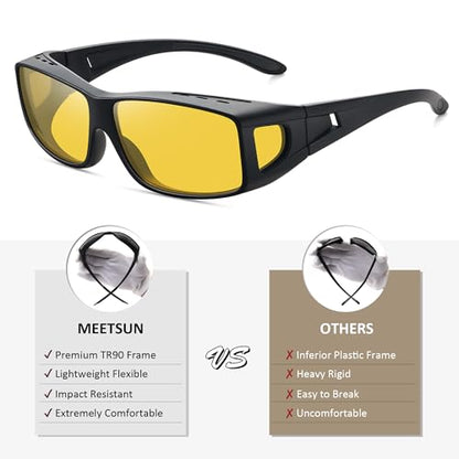 MEETSUN Fit Over Glasses Sunglasses for Men Women,Wrap Around Sunglasses Polarized UV400 Protection - color: A1-black Frame-night Vision Lens