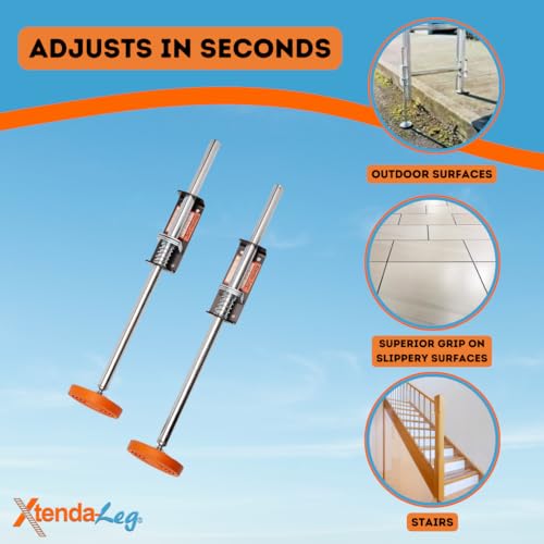 Xtenda-Leg® Ladder Leveler - Rubber Feet, Perfect for Extension Ladders, Stabilizer Attachments for Safe Use - Stable Platform for Uneven Ground - Easy Installation - OSHA Approved - 1 Pair