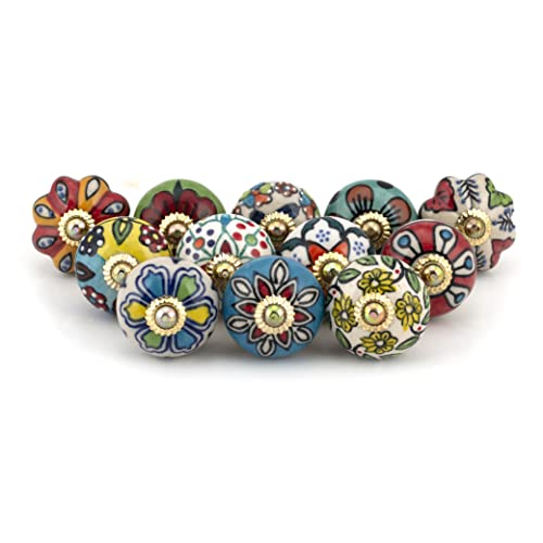 Craft Trade Ceramic Cabinet & Drawer Knobs – Decorative Kitchen Cabinet Hardware, Cupboard & Dresser Knobs – Handcrafted Furniture Pull Handles, Round Design (Colorful, Set of 12) - color: Multicolor, style: 12