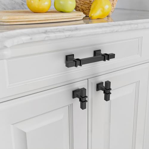 Amerdeco 10 Pack Matte Black Cabinet Hardware - 3 Inch(76mm) Hole Center Drawer Pulls for Kitchen, Bathroom & Dresser - ZH0067 - color: Matte Black, size: 3"/76MM Hole Center