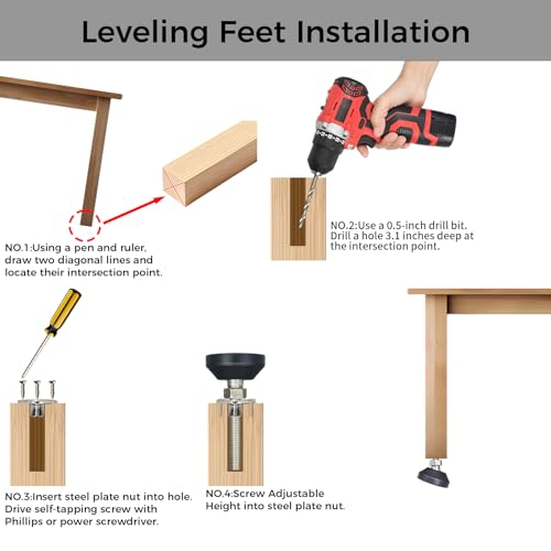 Adjustable Furniture Leg Levelers with Self-Tapping Screws, 1.25"-4" Height Range, 132 lbs Capacity per Leg (M10,4.1" Height,1.54" Diameter) - size: M10,4.1" Height,1.54" Diameter