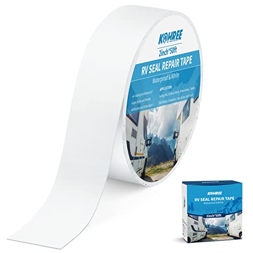 Kohree RV Sealant Tape, 2 Inch x 50 Foot RV Roof Tape White Waterproof Seal Tape UV & Weatherproof Sealant Roofing Tape for RV Repair, Window, Boat Sealing, Truck Stop Camper Roof Leaks - style: 2in*50ft