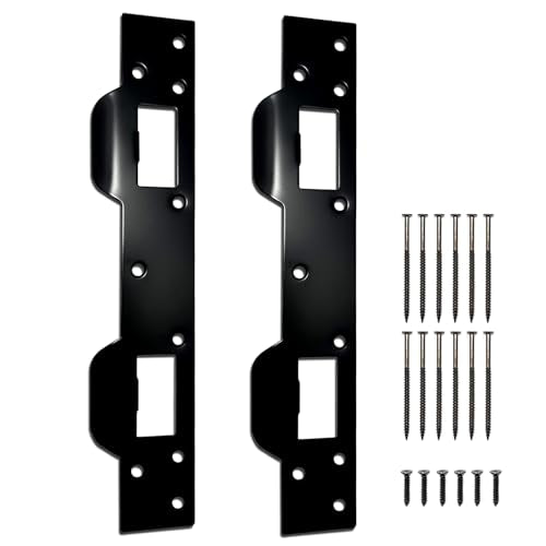 Door Strike Plate Reinforcement Plate, Front Door Strike Plate, Double Strike Plate for 5-1/2 in. Hole Centers, Heavy Duty, Front Door Security Devices Door Latch Plate (Matte Black, 2 Packs) - color: Matte Black, size: 2 Pack