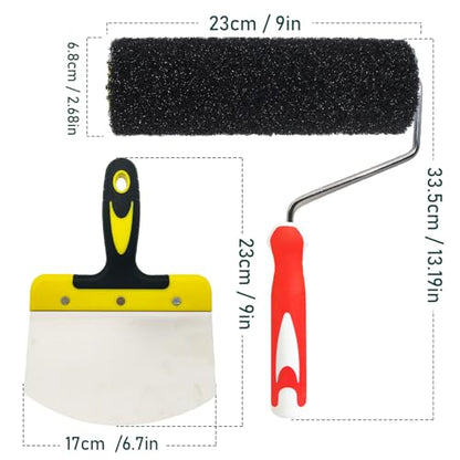 Drywall Knife Combination Set, 10-inch + 16-inch + 24-inch Three-piece Drywall Knife Set, With Extension Rod And Clip Adapter, 9-inch Putty Roller