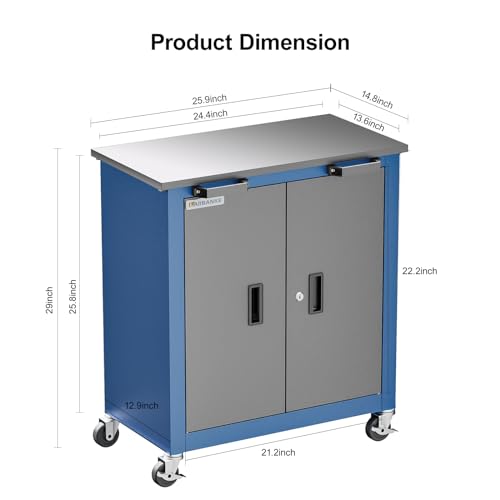 LARBANKE Tool Chest with Wheels and 4 Pad Feet,Tool Chest with 2 Doors and Adjustable Shelves,Lockable Steel Chest for Garage,Home and Office,can be Combined to Large Cabinet Set - style: 2 Door Rolling Tool Chest