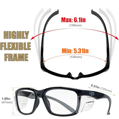 HTS HUNTERSKY E60 Anti-Fog Safety Glasses with Side Shields ANSI Z87 Eye Protection for Men Women Lab Chemistry Goggles DIY - color: Black & Clear