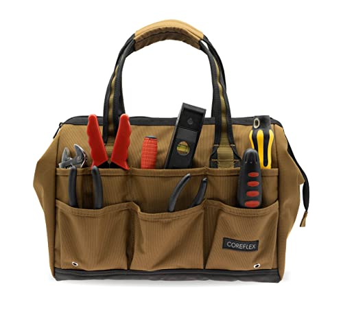 Coreflex 14 inch Wide-Mouth Tool Bag, Gear Bag, Multiple Purpose - for Plumbers, Electricians, Handymen also good for daily use, office use and camping. (Tan) - color: Tan