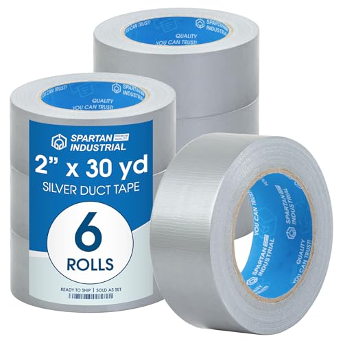 Spartan Industrial - 2" X 30 yd Silver Duct Tape - 6 Rolls No-Residue Tape for Heavy Duty Industrial, DIY, Auto Projects - Water-Resistant 9 Mil - color: Silver, size: 2" X 30 yd