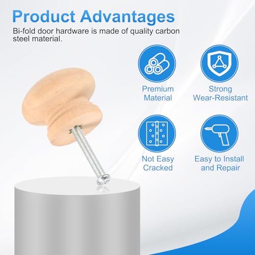 PATIKIL Bifold Door Hardware, 3Pcs 3.8 Inch Bi-Fold Door Round Wood Knob Cabinet Knobs Bifold Closet Door Hardware Repair Part Kit for Folding Closet Sliding Door, Brown