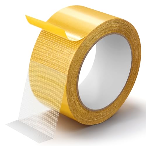 Double Sided Fabric Tape Heavy Duty Mounting Tape, Multifunctional High Stickness Strong Tape, Clear Gauze Fiberglass Tape for Clothes Pictures Posters Frames Carpet Art (1.96In x65FT(20M)) - size: 1.96In x65FT(20M)