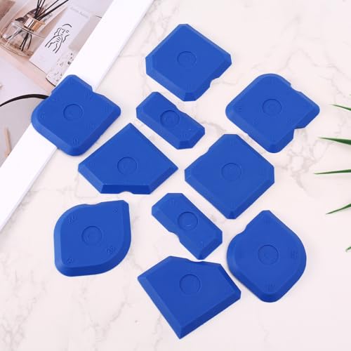 10pcs Silicone Cramer Spreader Caulking Tool Set Kit, Sealant Profiling Finishing Smoothing Mastic Tool Caulk Remover Reusable Grout Scraper Applicator for Kitchen Bathroom Floor Window & Sink (Blue) - color: Blue