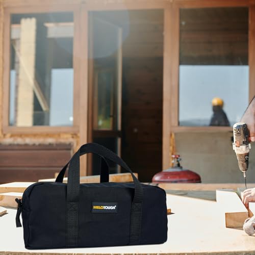 MELOTOUGH Waxed Canvas Utility Tool Tote bag Combo Kit-Includes 2 Medium Tool Organizer Bags for Electrician, Plumbing, Gardening, HVAC & More (14 inch,Tan&Black) - color: Black & Tan