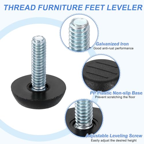 uxcell 20Pcs 1/4" Thread Furniture Feet Levelers, 23x22mm Adjustable Leveling Table Feet, Screw on Furniture Glide Leveling for Chair Stool Legs, Black - size: 1/4"