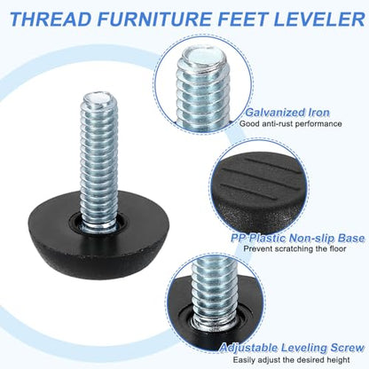 uxcell 20Pcs 1/4" Thread Furniture Feet Levelers, 23x22mm Adjustable Leveling Table Feet, Screw on Furniture Glide Leveling for Chair Stool Legs, Black - size: 1/4"