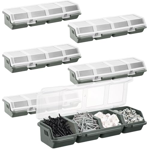 YEXEXINM 6Pcs Screw Organizers Storage Bins with Lids, Plastic Stackable Hardware Organizer Box for Garage Nails Craft Tool Organizing, Tool Cart Cabinet Workbench Drawers (Gray) - color: Gray