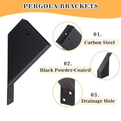 4 Pcs Pergola Brackets, 45-Degree Angle Bracket. Specially for Reinforcing Gazebos. Fits 2" x 4" Lumber. with Drainage Holes. Build a Stable Pergola Easily.