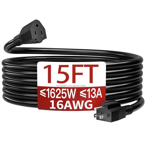 Skrizcable 16/3 13A 125V 1625W 15 FT Outdoor Extension Cord Waterproof, Weatherproof & Flame Retardant Black 3 Prong Power Cord Outside for Lawn & Garden,125 VAC 16AWG SJTW, ETL Listed - color: Black, size: 15FT, style: 16AWG OUTDOOR