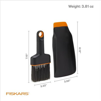 Fiskars Planting Soil Scoop & Brush Set, Dual-Sided Tool for Indoor Digging & Cleanup, Narrow Rigid End & Flexible Dustpan for Potting, Soft Bristles Sweep Debris, Recycled Plastic - style: Soil Scoop & Brush Set
