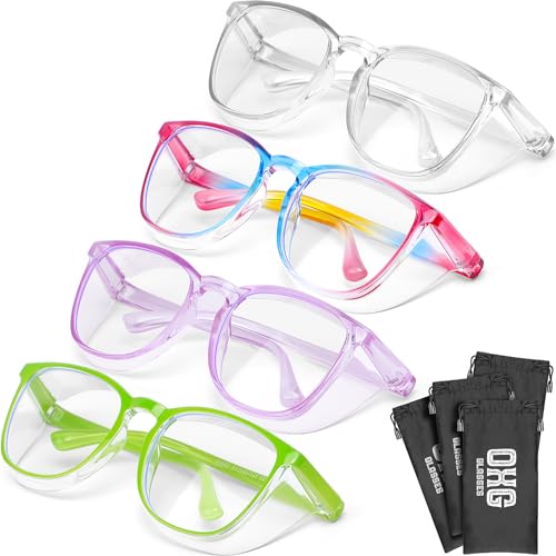 OXG 4 Pack Safety Glasses Anti Fog Goggles, Blue Light Blocking Stylish Safety Glasses for Women Nurses Protective Eyewear - color: Rainbow+clear+purple+green