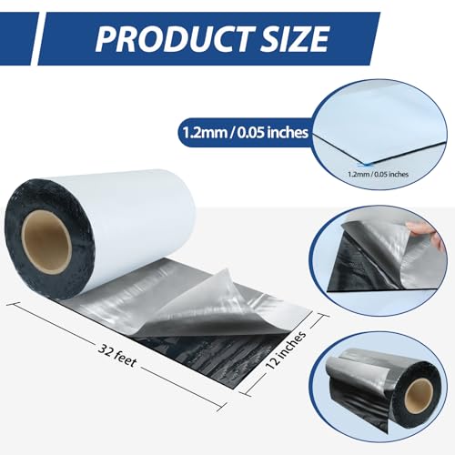 BXI Fluorocarbon Film Asphalt Waterproof Tape, 12 Inches X 32 Feet, Weatherproof Sealing Membrane, Self-Adhesive SBS Modified Bitumen Flashing Sealant Patch, Seam Leak for Roof Window Driveway Repair - size: 12" x 32'