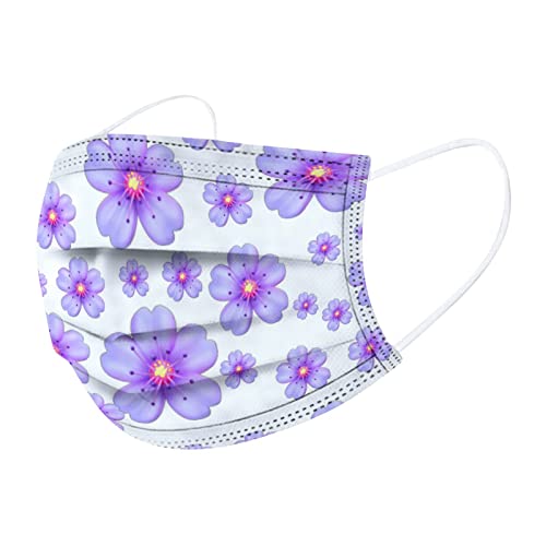 Spring Theme Disposable Face Cover with Designs for Adults Women,Flower Floral Printed Pattern,50Pcs